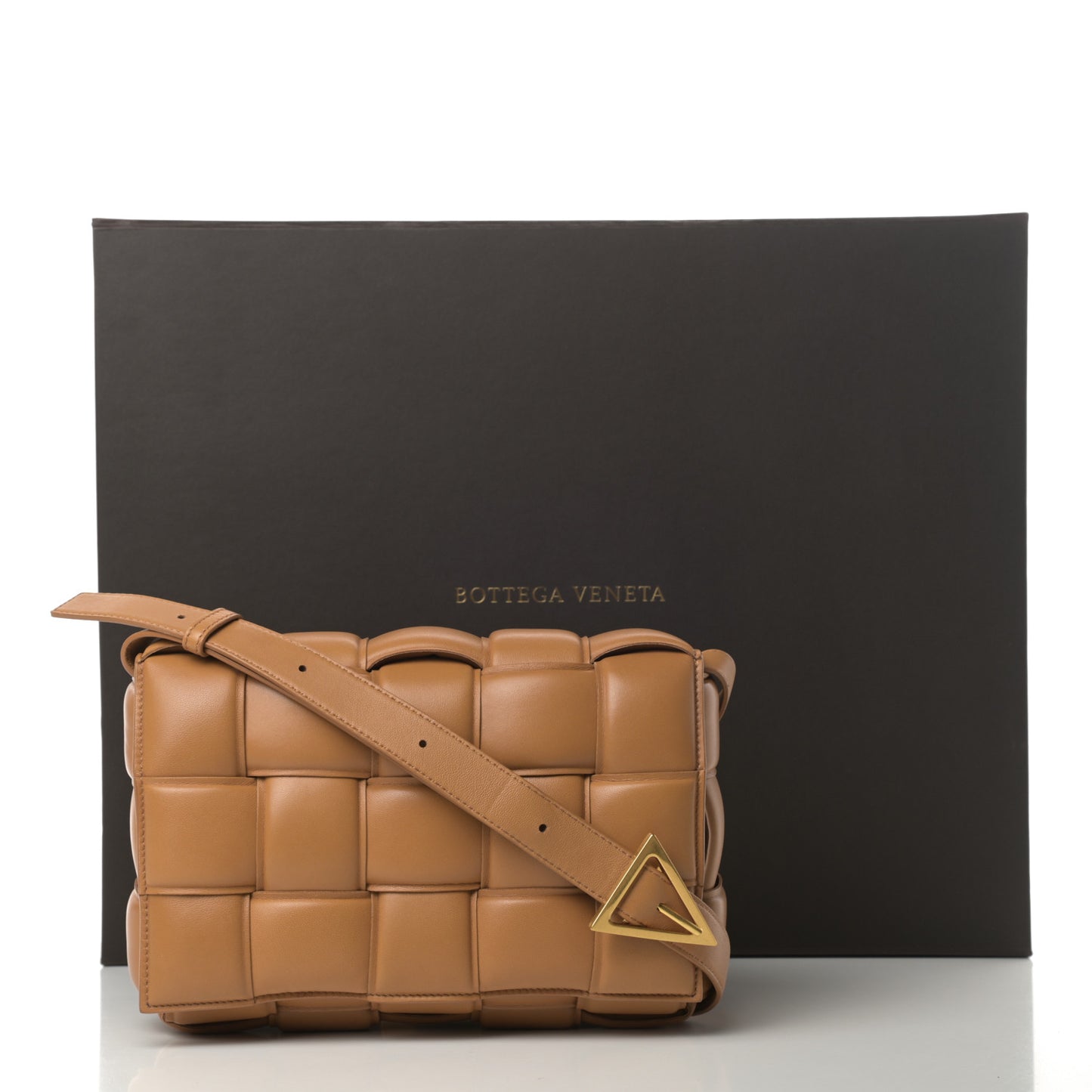 Nappa Maxi Intreccio Padded Cassette Crossbody Bag Caramel