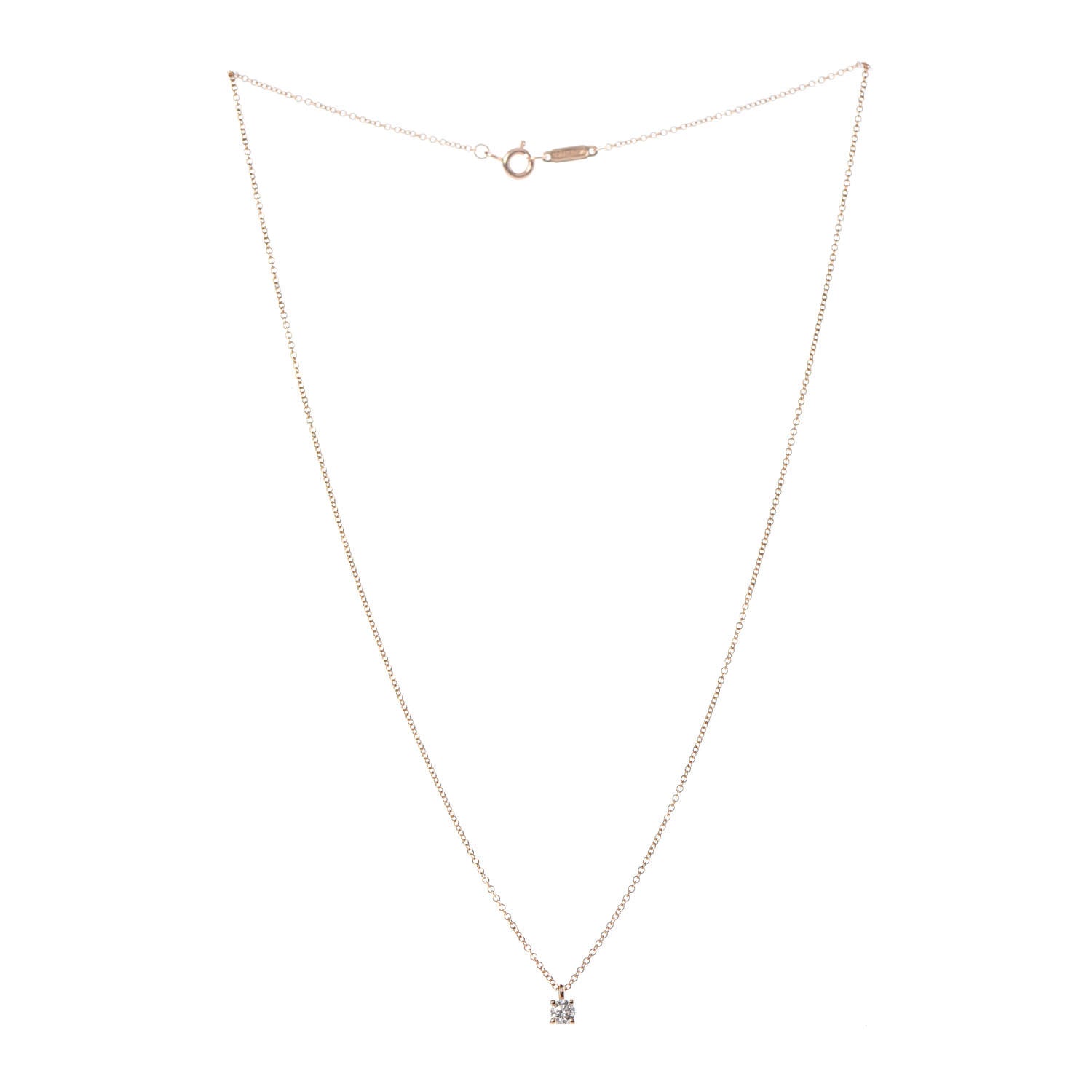 Tiffany 18K Rose Gold Diamond .18ct Solitaire Pendant Necklace 3 of 5