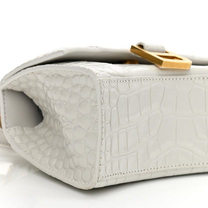 Balenciaga Shiny Calfskin Crocodile Embossed Hourglass Top Handle Bag XS White 9 of 10