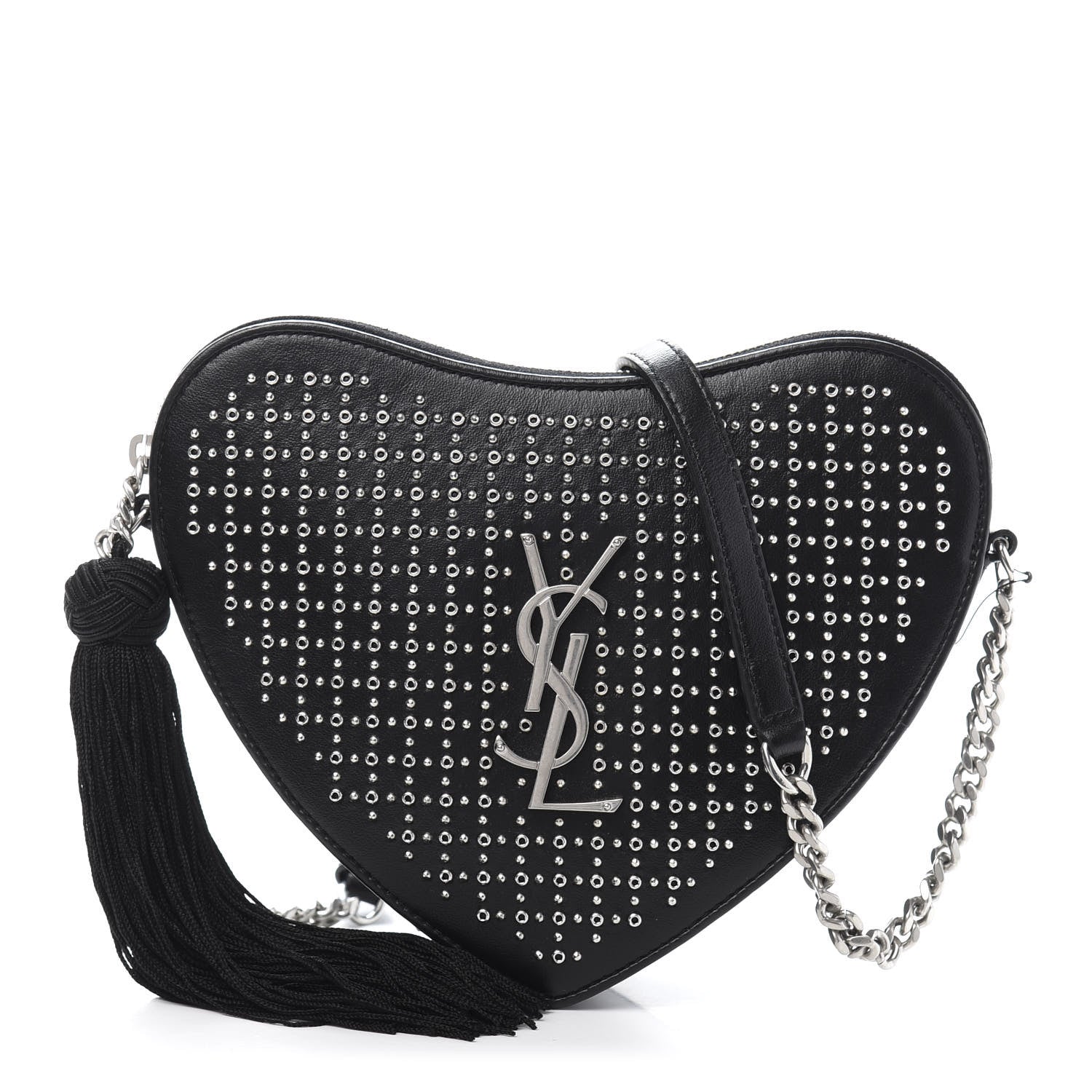 Saint Laurent Calfskin Studded Monogram Heart Shoulder Bag Black 1 of 9