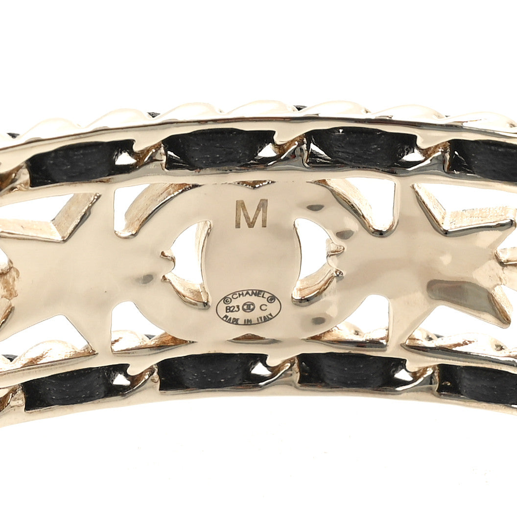 Metal Lambskin Crystal Chain Star CC Cuff M Black Gold