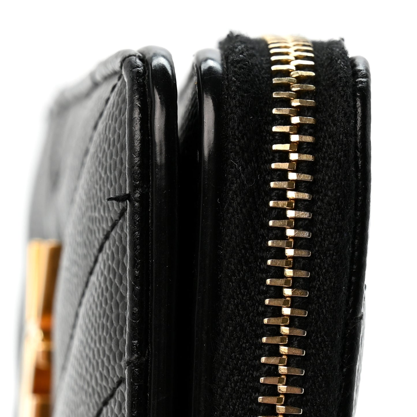 Grain De Poudre Matelasse Chevron Monogram Compact Zip Around Wallet Black