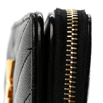 Saint Laurent Grain De Poudre Matelasse Chevron Monogram Compact Zip Around Wallet Black 9 of 10
