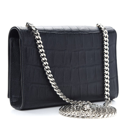 Saint Laurent Calfskin Crocodile Embossed Small Classic Monogram Kate Tassel Satchel Black 3 of 10