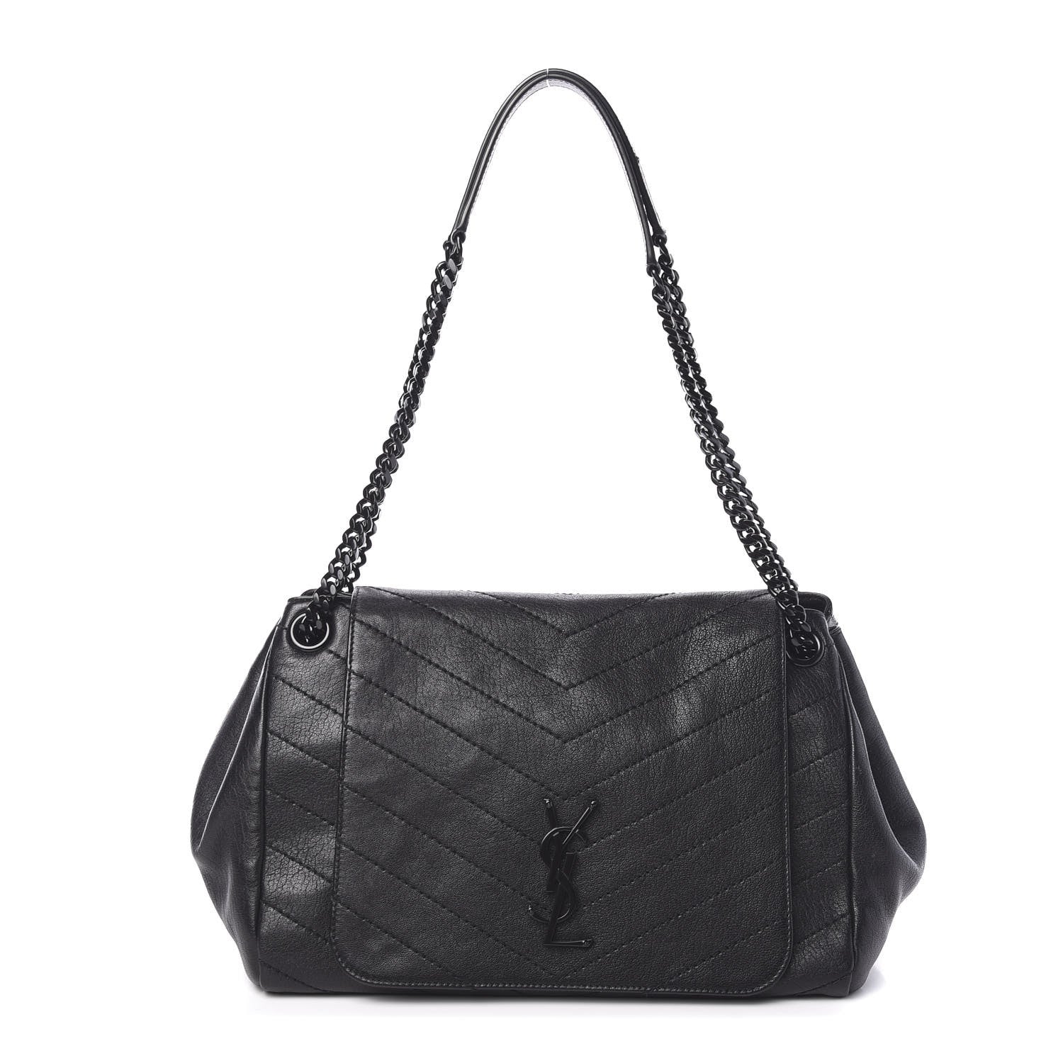 Saint Laurent Vintage Lambskin Chevron Monogram Medium Nolita Black 1 of 9