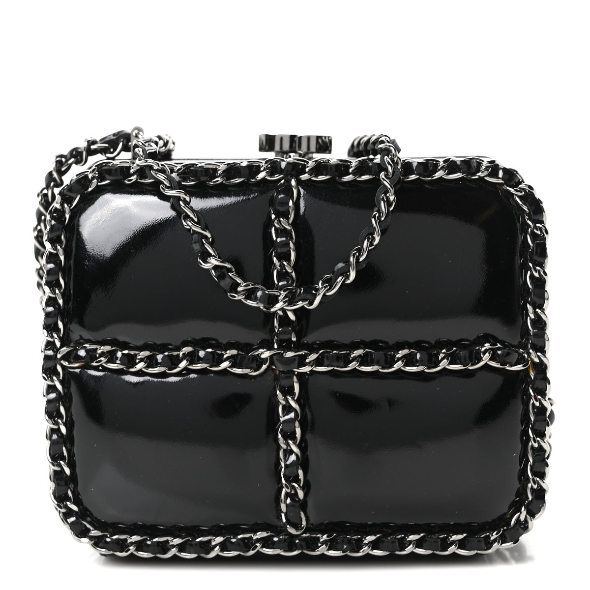 Chanel Patent Minaudiere Chain Clutch Black 5 of 8