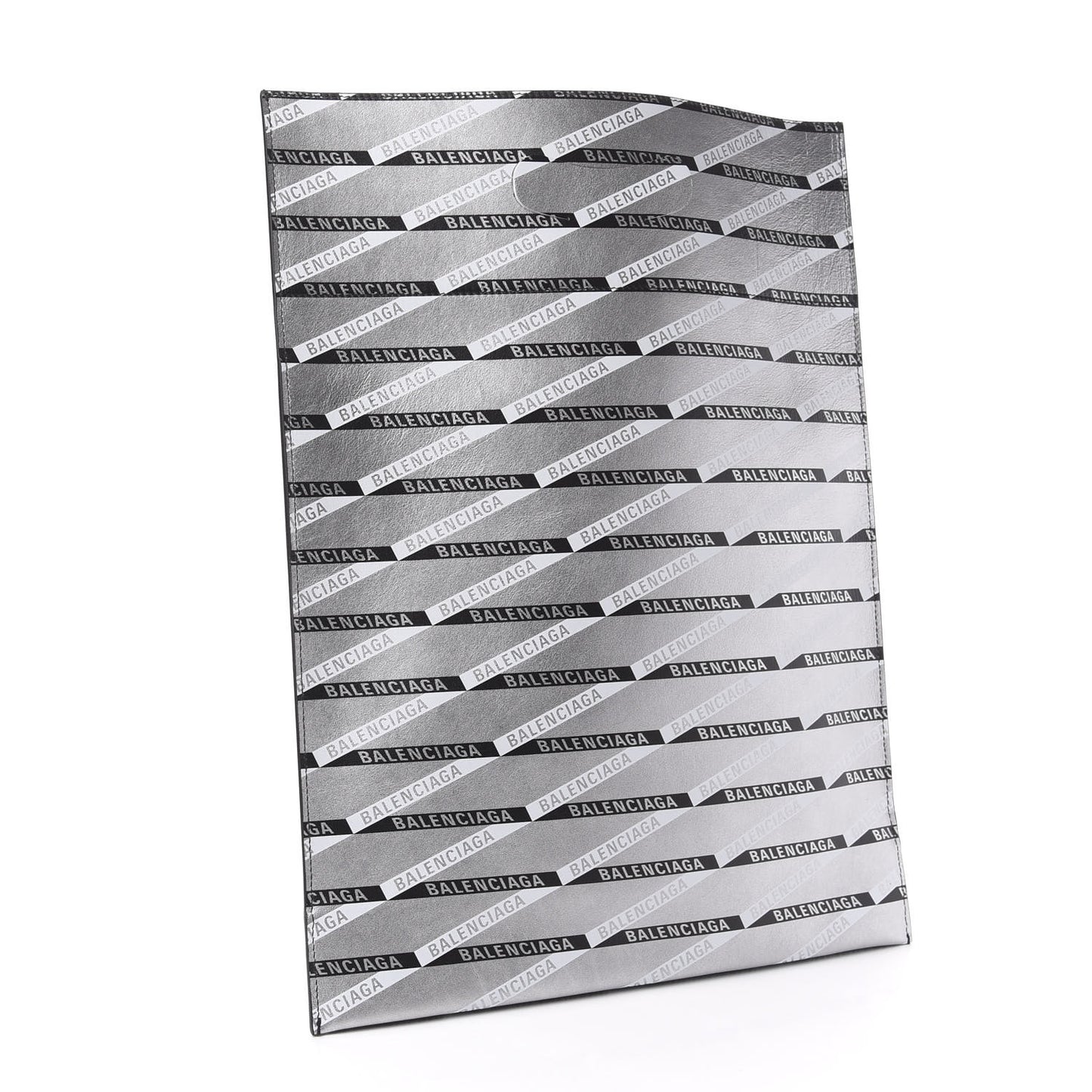 Metallic Calfskin Losange Monogram Plastic Bag Shopper S Silver Black White