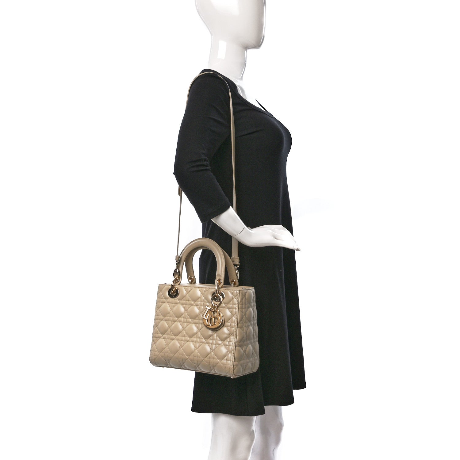 Christian Dior Lambskin Cannage Medium Lady Dior Beige 2 of 10