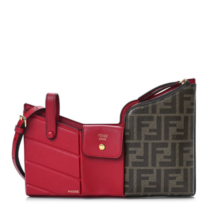 Fendi Vitello Grace Glazed Fabric FF 1974 3 Pocket Mini Crossbody Bag Fragola Mogano Panna 1 of 8