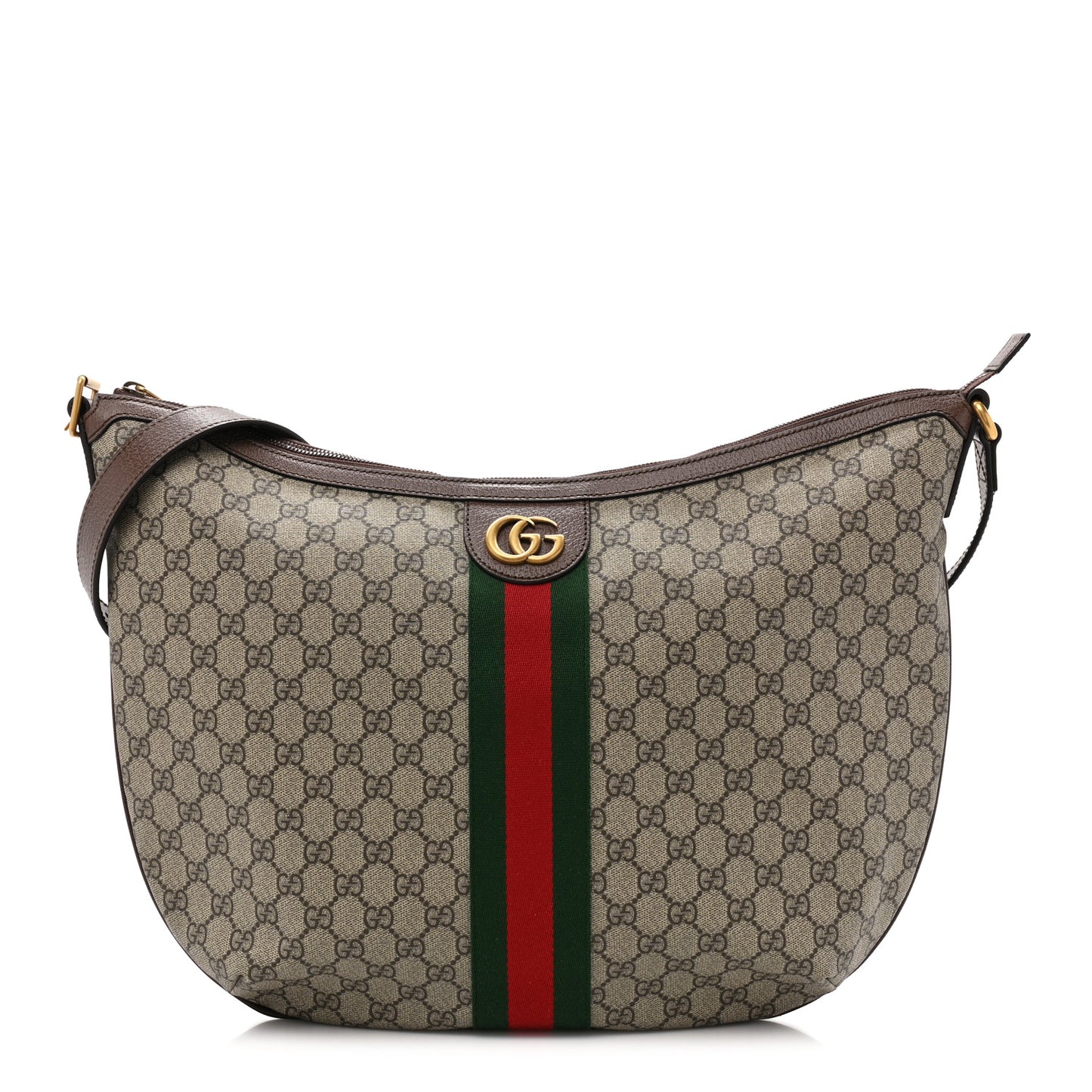 GG Supreme Monogram Web Ophidia Half Moon Hobo Brown
