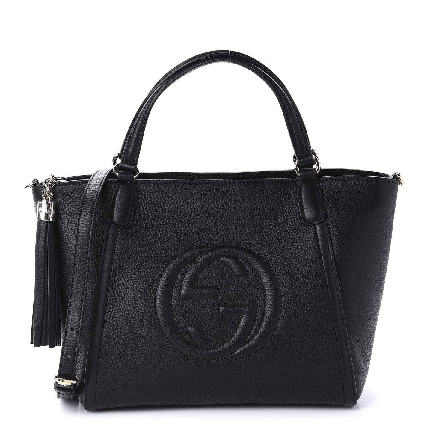 Pebbled Calfskin Small Soho Top Handle Bag Black