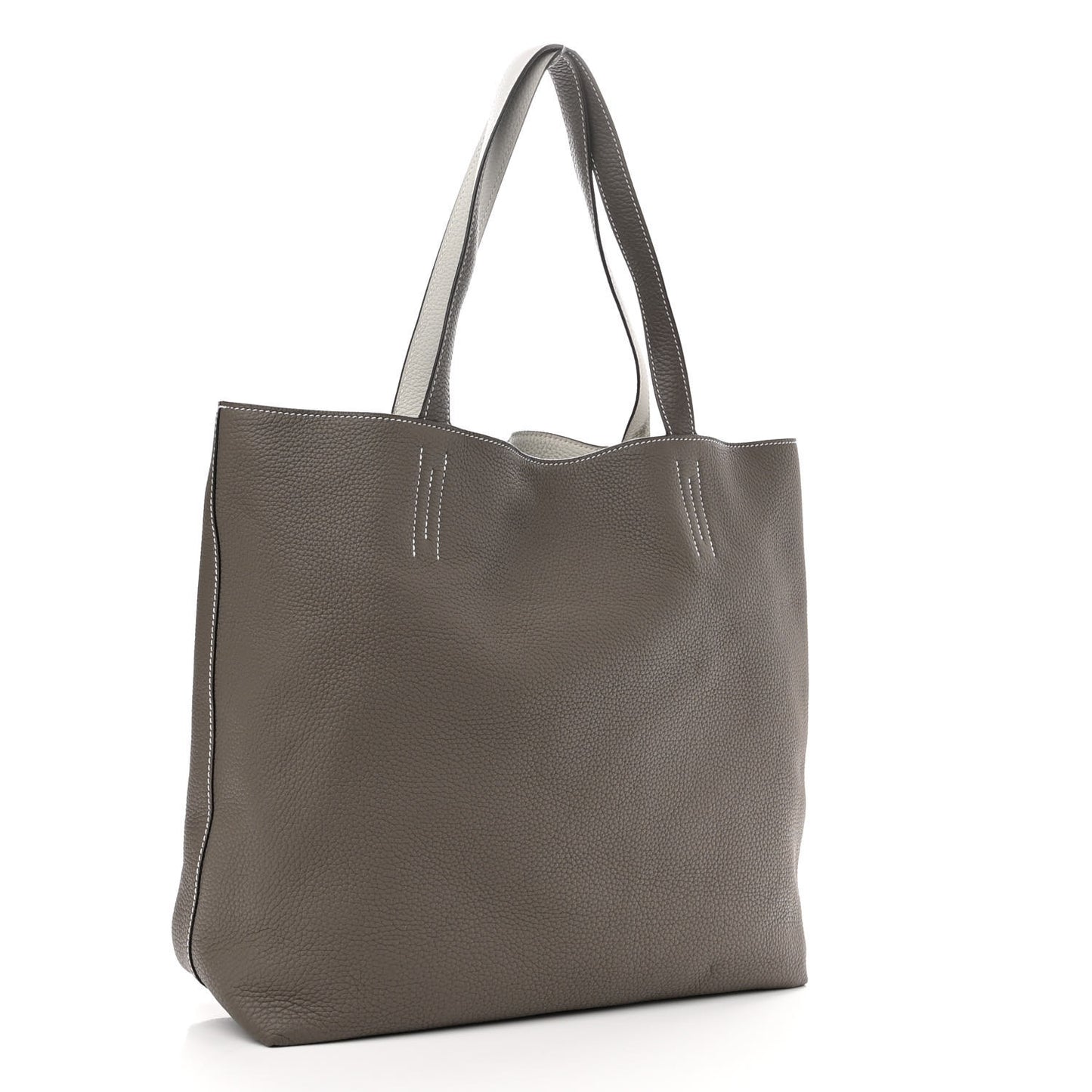 Taurillon Clemence Double Sens 36 Reversible Tote Gris Perle Etain