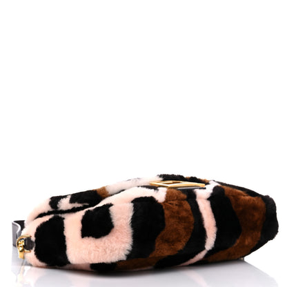 Fendi Shearling Vitello Dolce Leopard Print Large Baguette Pink Brown Multicolor 4 of 9