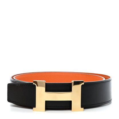 Hermes 135 Togo 38mm Constance H Belt 90 Black Orange 1 of 3