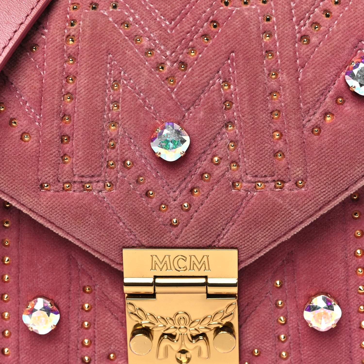 MCM Velvet Swarovski Crystal Patricia Crossbody Bag Quartz Pink 8 of 13