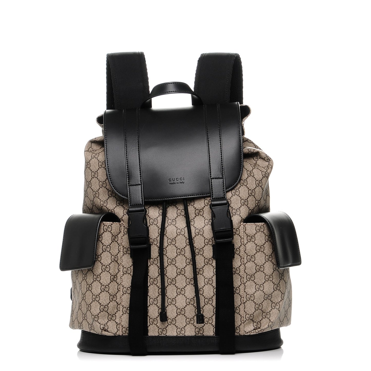 Soft GG Supreme Monogram Double Buckle Backpack Beige Black