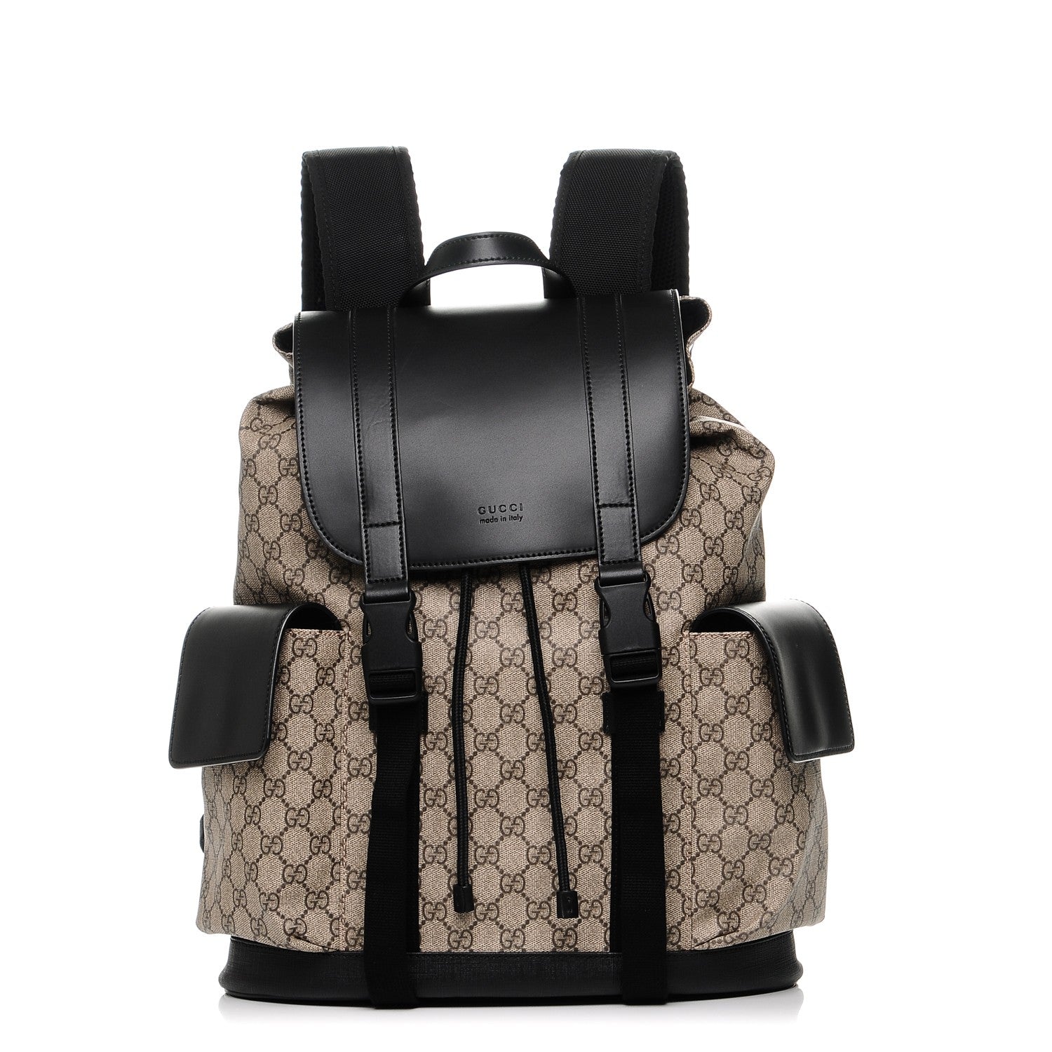 Gucci Soft GG Supreme Monogram Double Buckle Backpack Beige Black 1 of 9