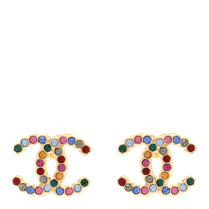 Chanel Crystal CC Stud Earrings Gold Multicolor 1 of 6