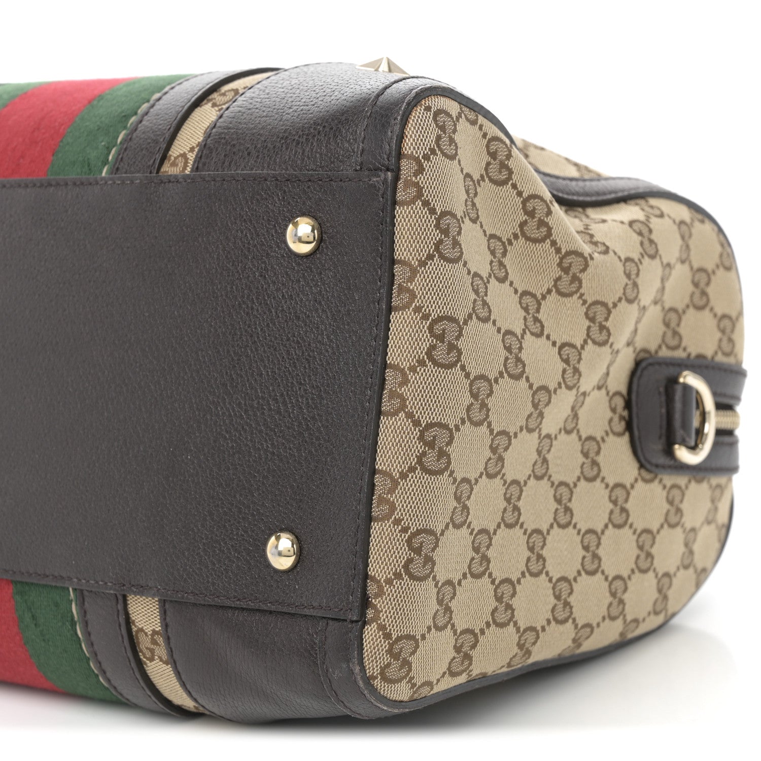 Gucci Monogram Vintage Web Medium Webby Bee Boston Dark Brown 10 of 11