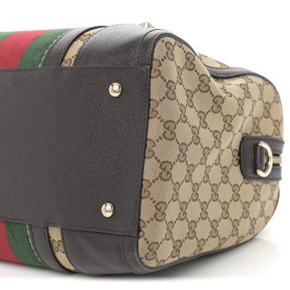 Gucci Monogram Vintage Web Medium Webby Bee Boston Dark Brown 10 of 11