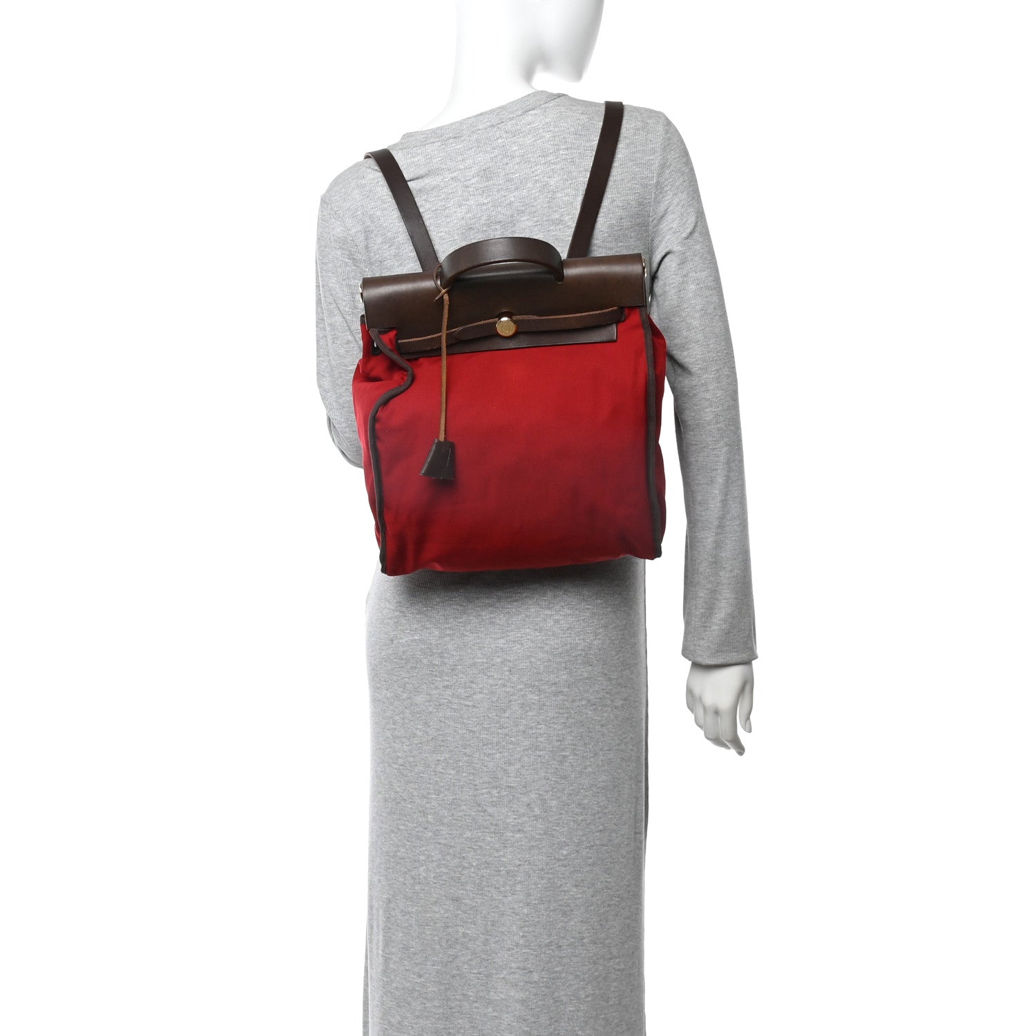 Hermes Toile Vache Calfskin Herbag 30 PM Backpack Orange Red 2 of 10