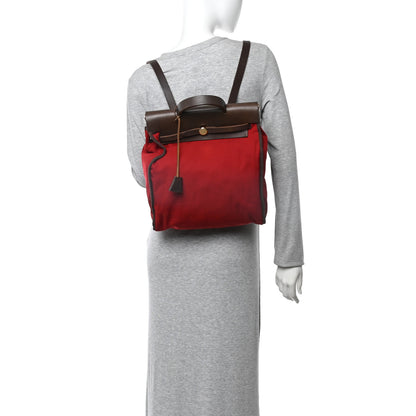 Hermes Toile Vache Calfskin Herbag 30 PM Backpack Orange Red 2 of 10