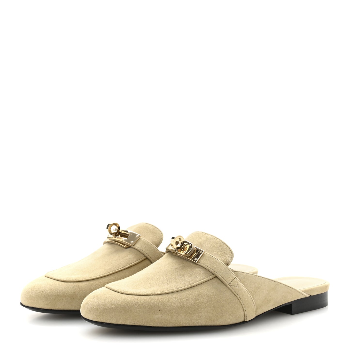 Suede Goatskin Oz Mules 36.5 Beige Lin
