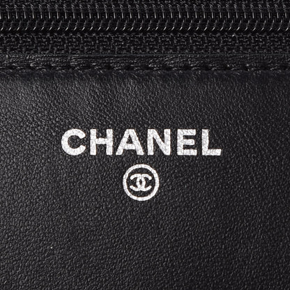 Chanel Lambskin Camellia Embossed Wallet On Chain WOC Black 7 of 12