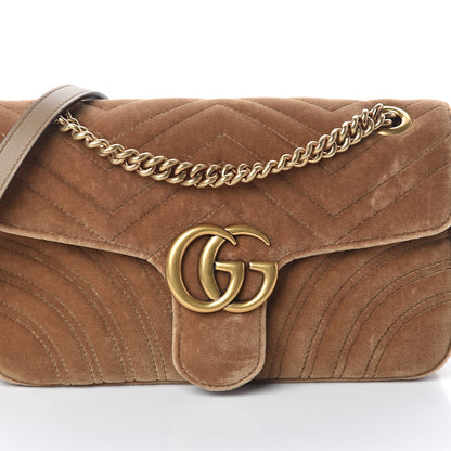 Gucci Velvet Matelasse Small GG Marmont Shoulder Bag Taupe 7 of 9