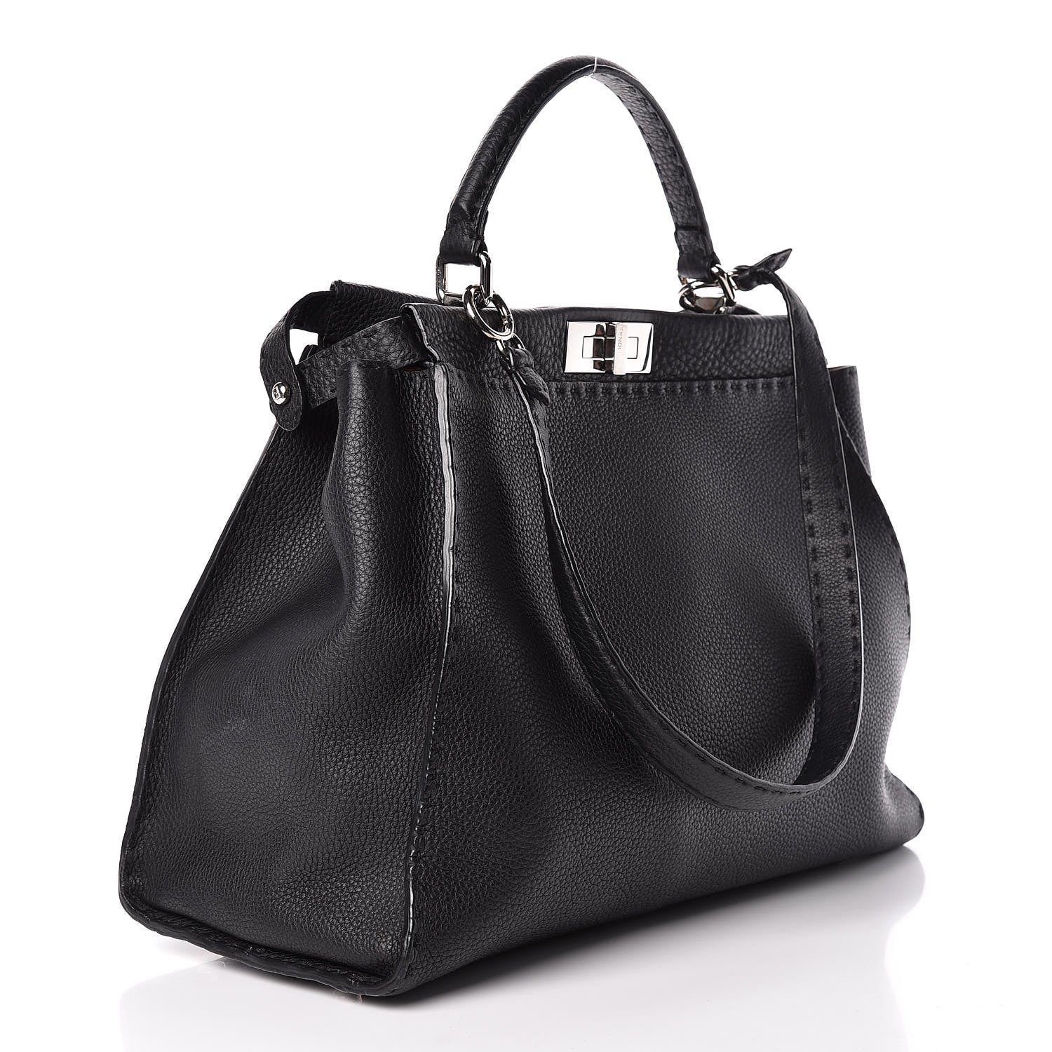 Fendi Cuoio Romano Selleria Bi-Color Large Peekaboo Iconic Satchel Black Mou 4 of 17
