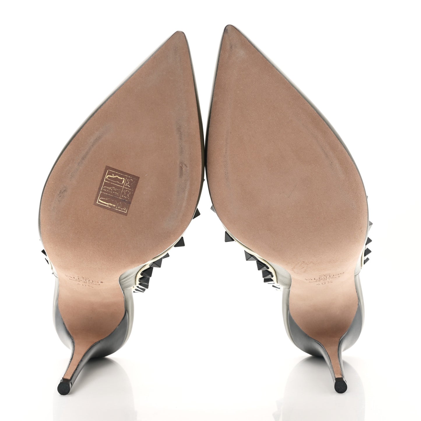 Nappa Rockstud Ankle Strap 100mm Pumps 40.5 Army Green Light Ivory