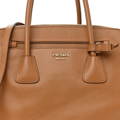 Prada Saffiano Cuir Double Zip Frame Tote Caramel 8 of 11