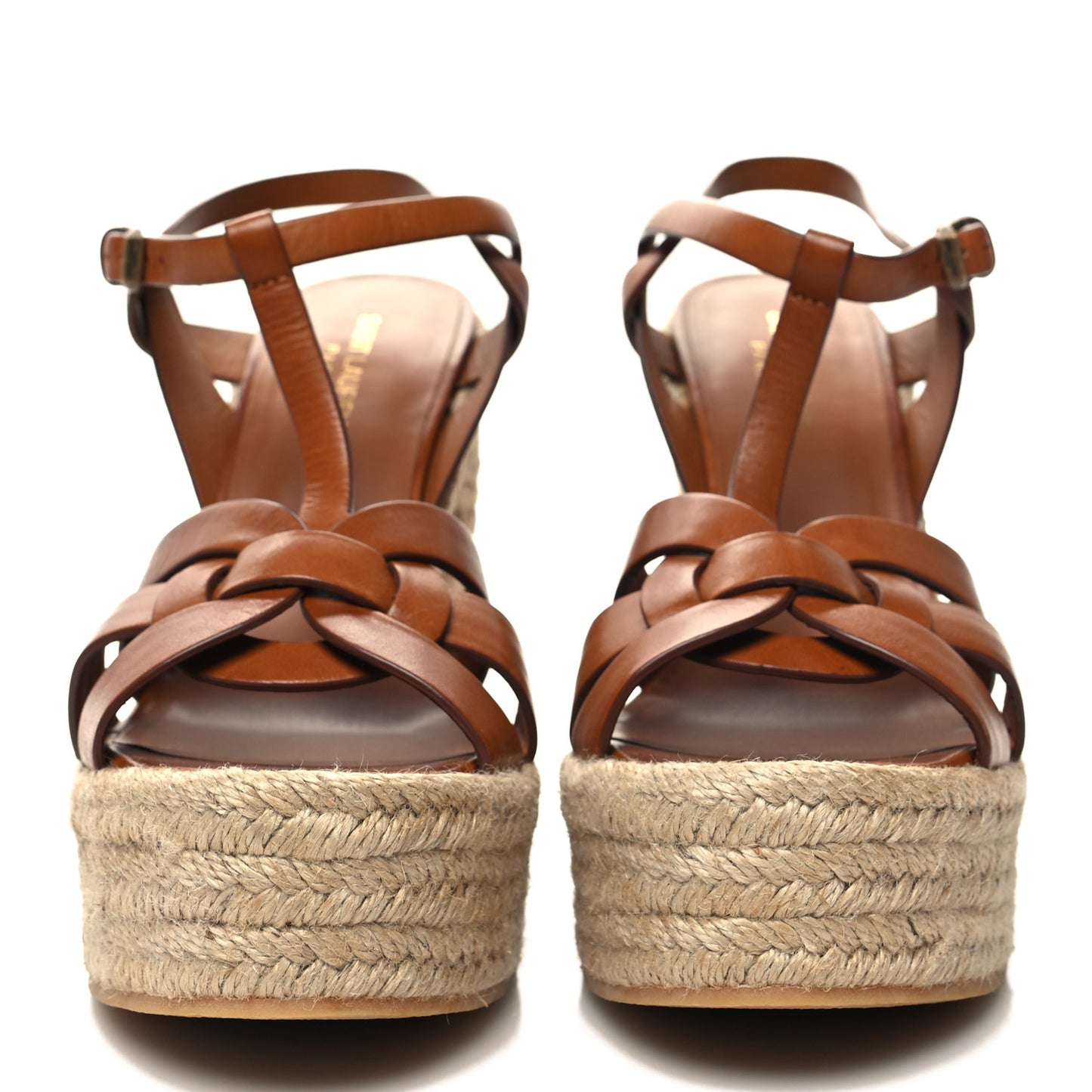 Calfskin Tribute 95 Platform Espadrille Wedge Sandals 41 Brown