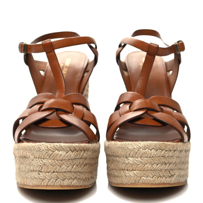 Saint Laurent Calfskin Tribute 95 Platform Espadrille Wedge Sandals 41 Brown 2 of 7