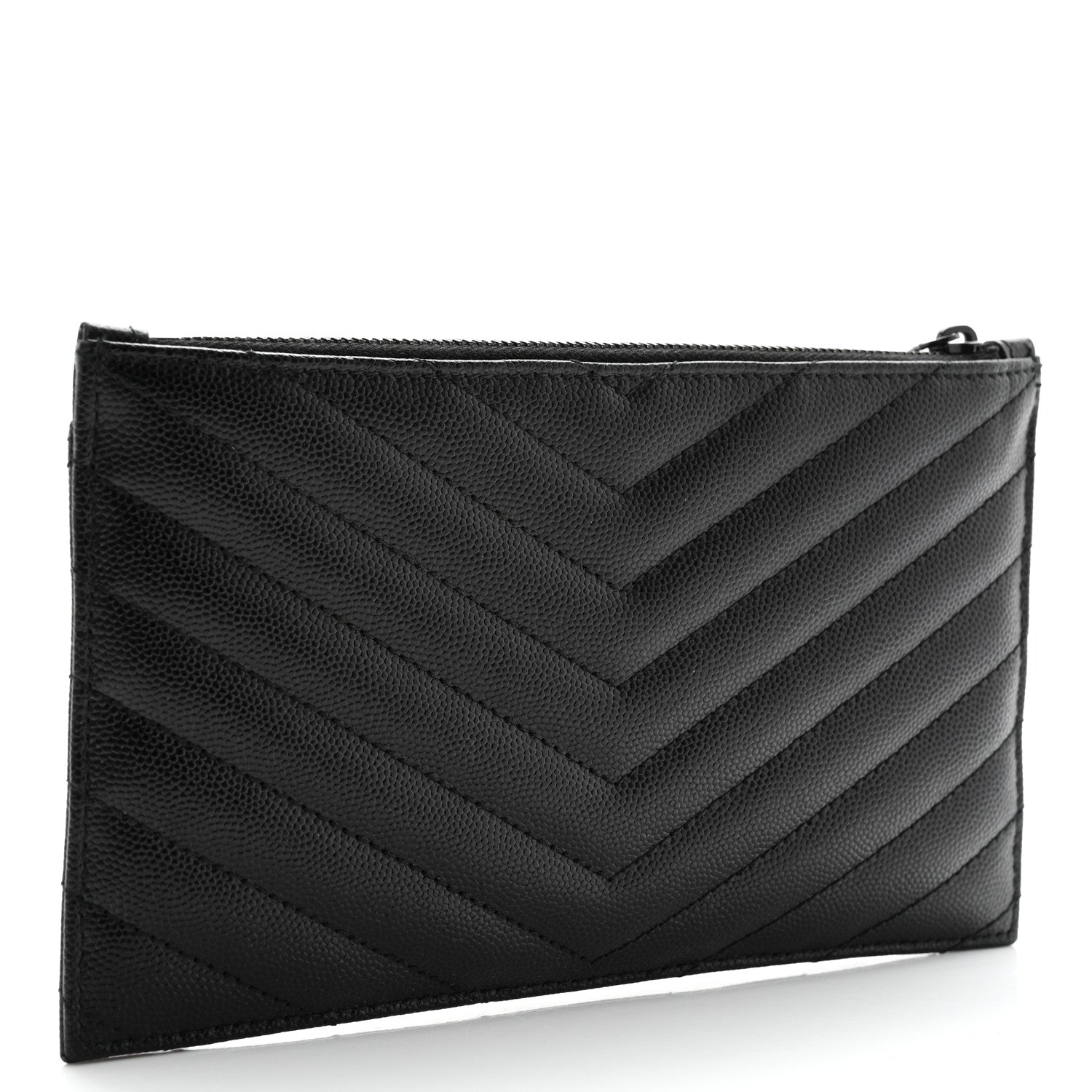 Saint Laurent Grain De Poudre Chevron Monogram Bill Pouch Black 3 of 8