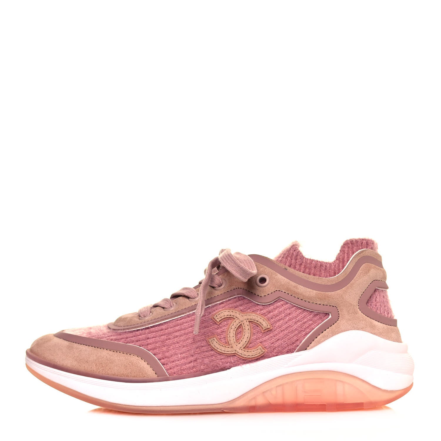 Chanel Suede Calfskin Stretch Fabric CC Sneakers 37 Pink 1 of 8