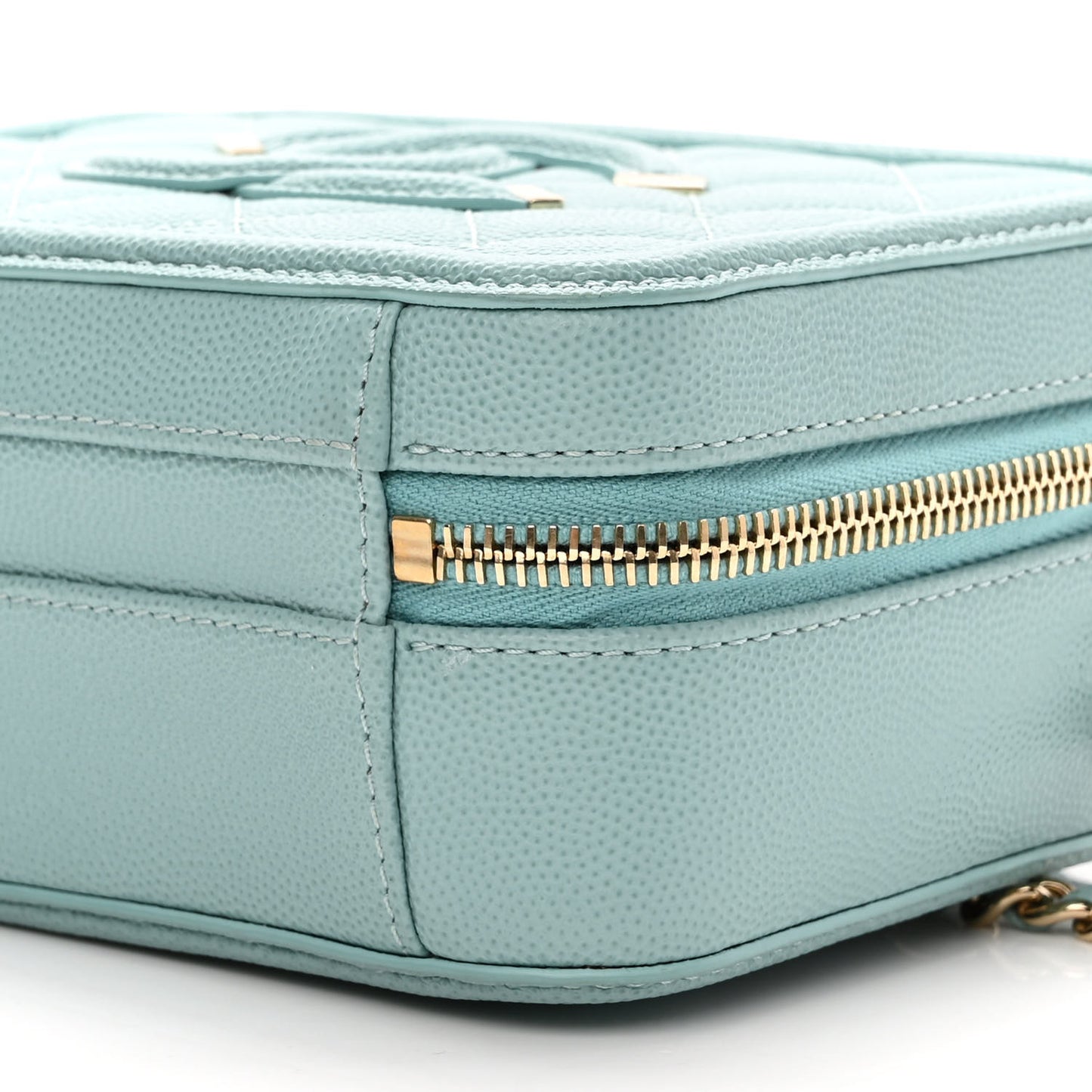 Caviar Quilted Small CC Filigree Vanity Case Light Blue
