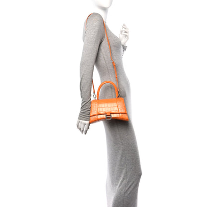 Balenciaga Shiny Calfskin Crocodile Embossed Small Hourglass Top Handle Bag Pop Orange 2 of 12