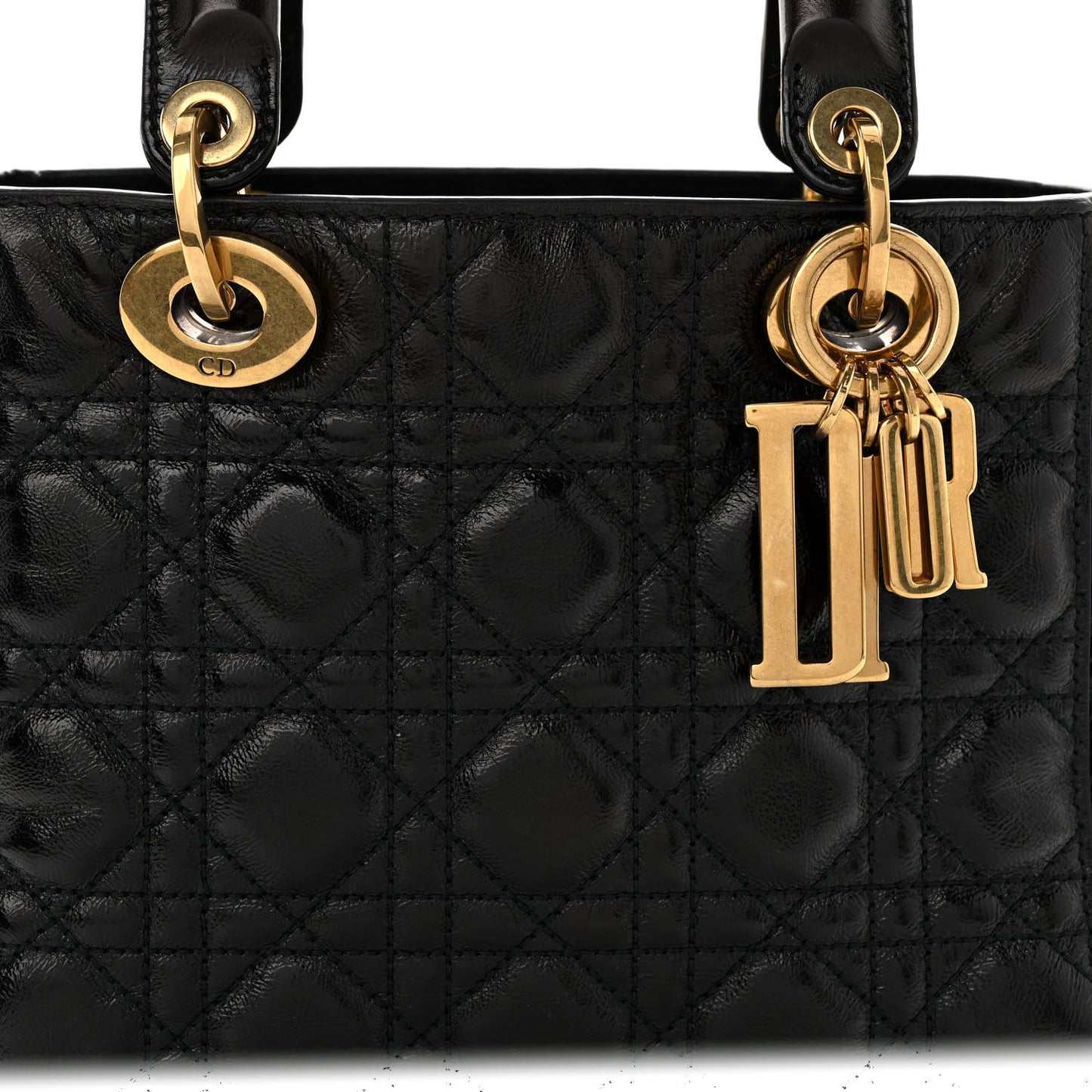 Crinkled Patent Cannage Small Lucky Badges My Lady Dior Black