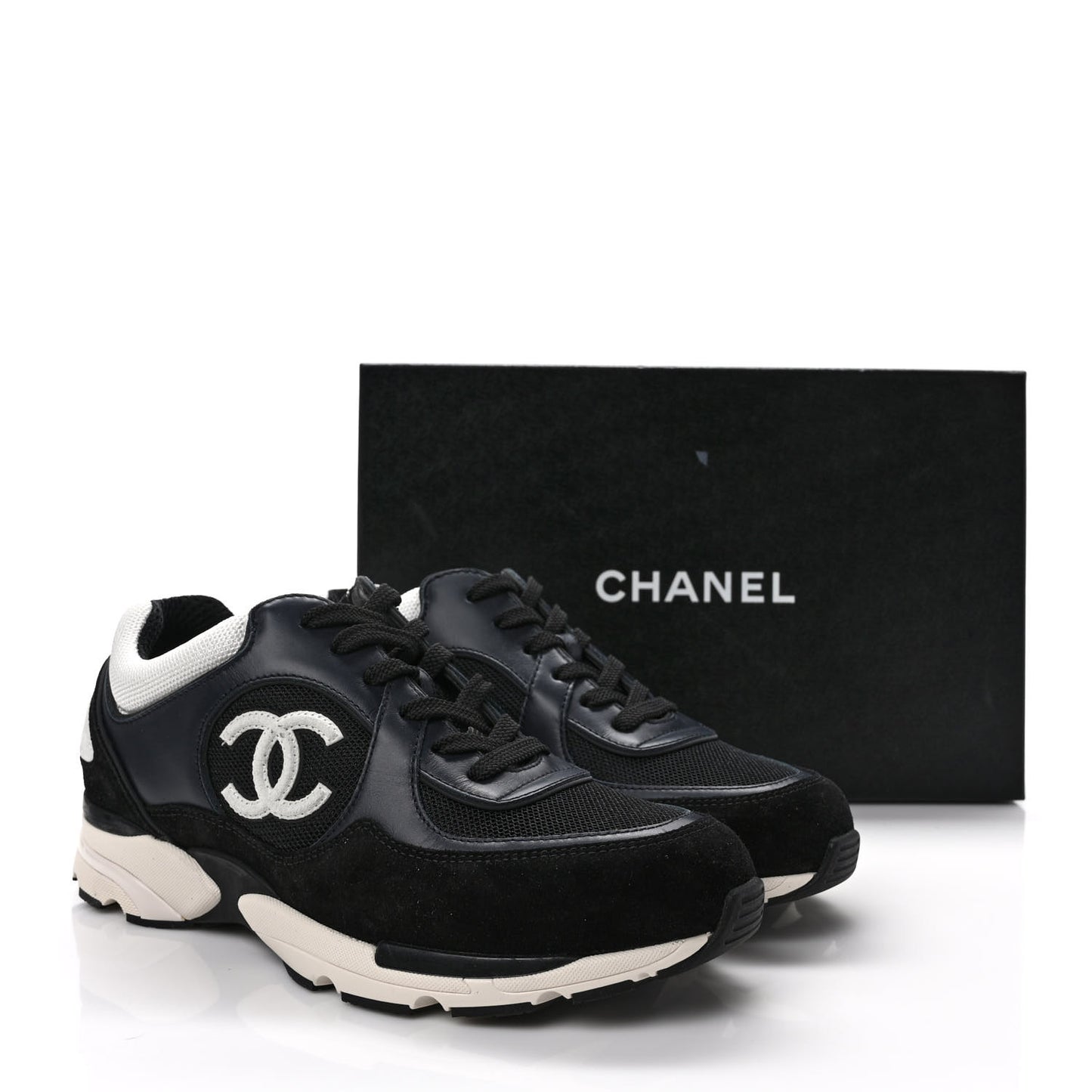 Mesh Suede Calfskin Womens CC Sneakers 40.5 Black White