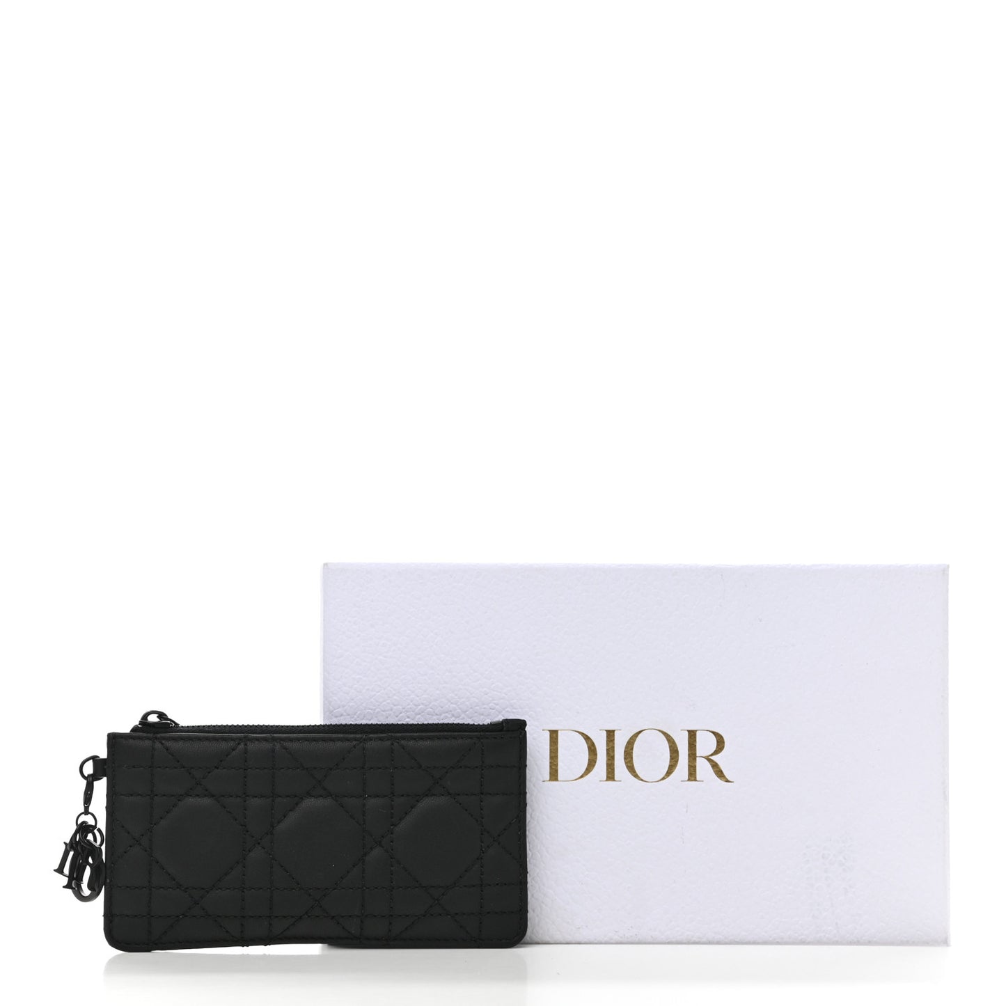 Ultra Matte Lambskin Cannage Small Lady Dior Zip Card Holder Black