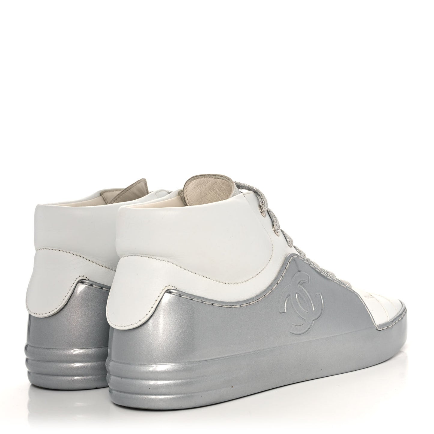 Patent Lambskin High Top Sneakers 36 White Silver