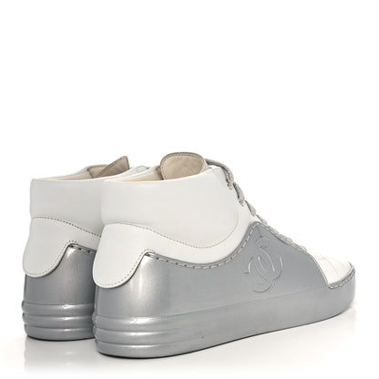 Chanel Patent Lambskin High Top Sneakers 36 White Silver 4 of 9