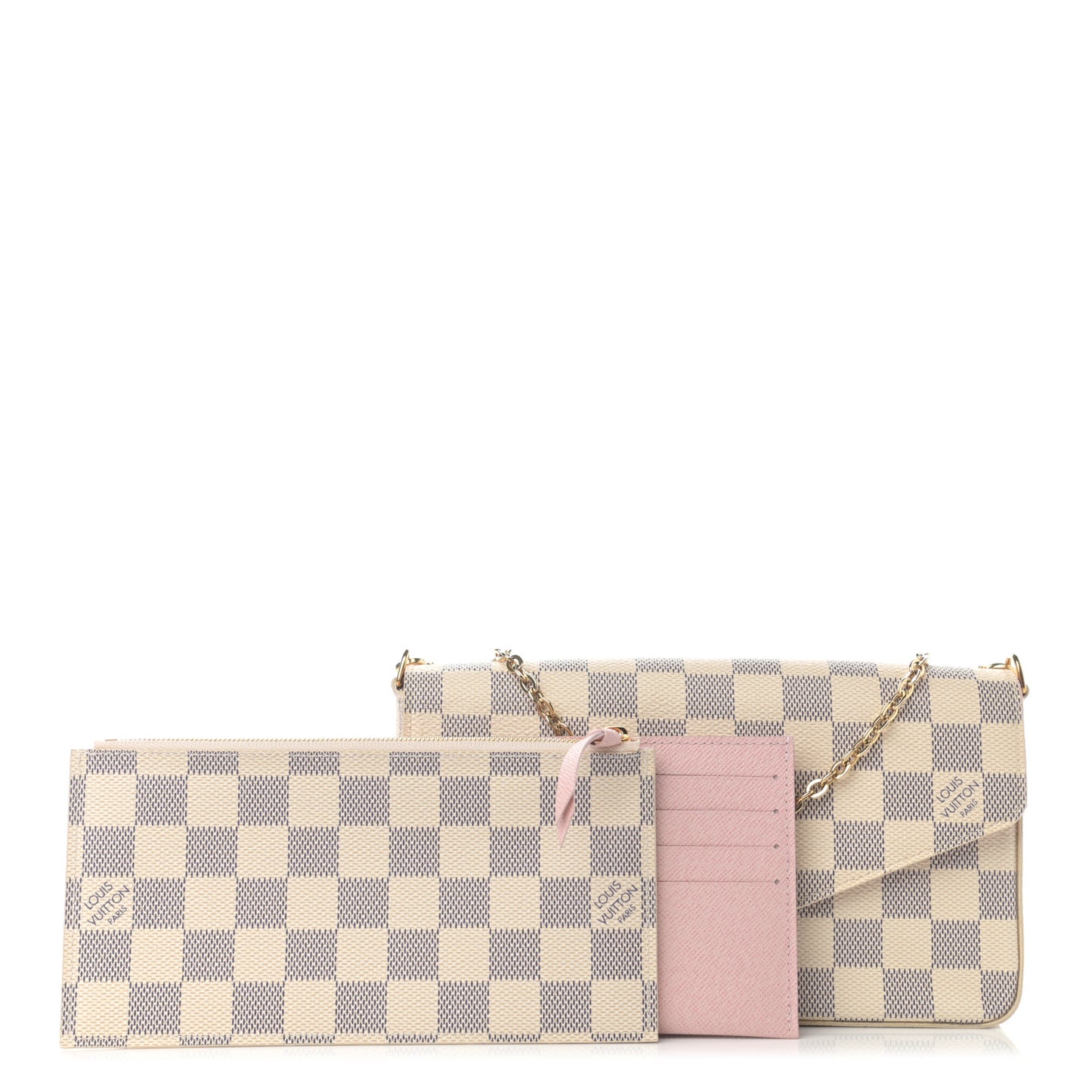Damier Azur Pochette Felicie Chain Wallet Rose Ballerine