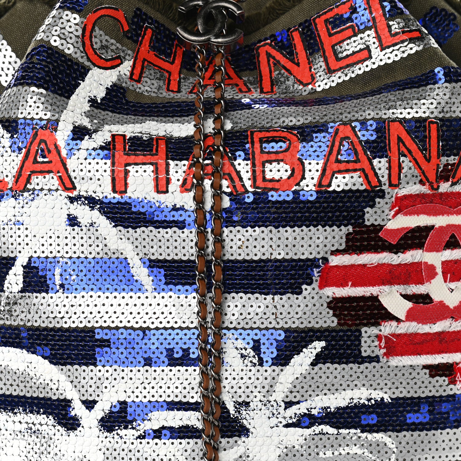 Chanel Canvas Sequins Cubano Trip Backpack Khaki 8 of 10