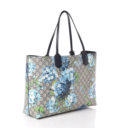 Gucci GG Supreme Monogram Blooms Medium Reversible Tote Beige Blue Navy 4 of 15