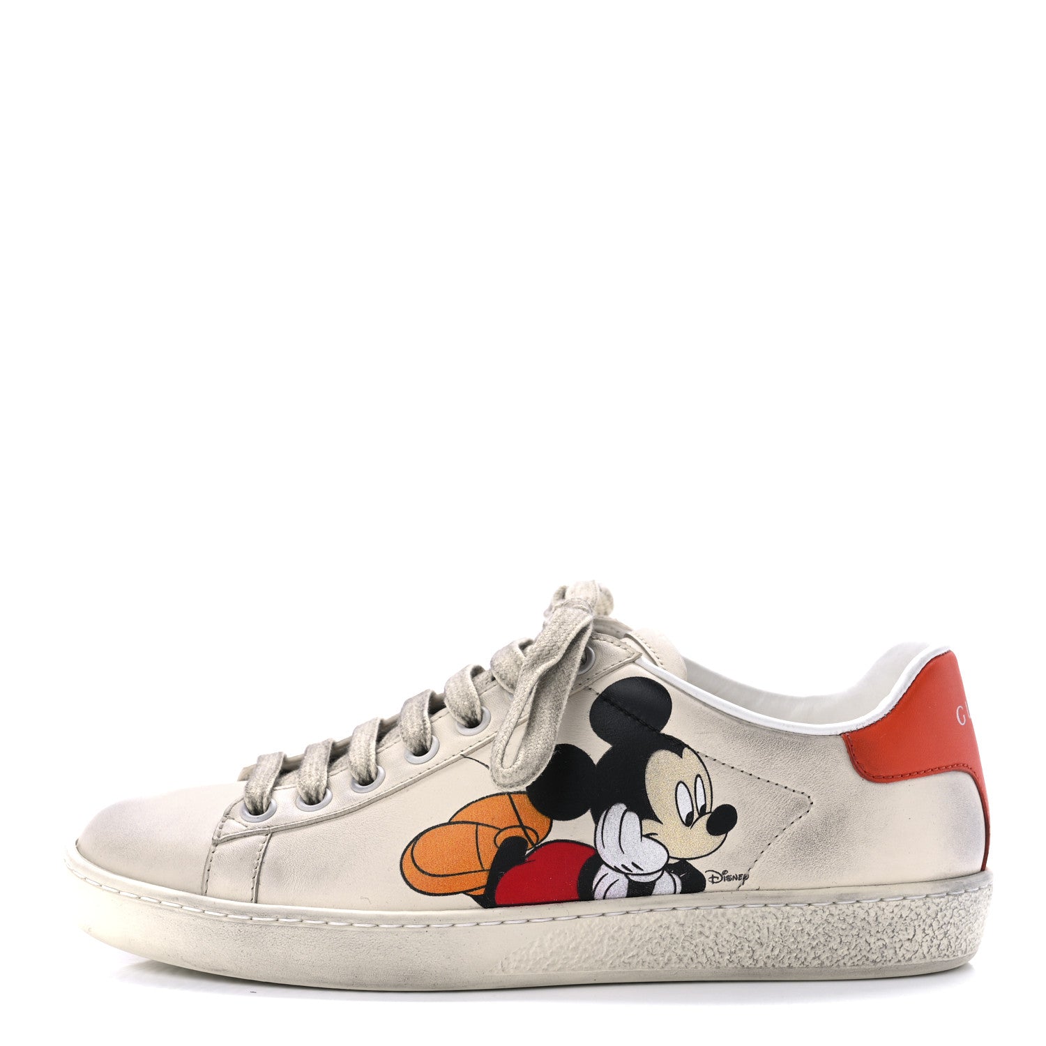 Gucci X DISNEY Miro Soft Calfskin Mickey Mouse Print Womens Ace Sneakers 35 Ivory Deep Orange 1 of 10