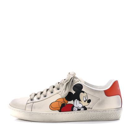 Gucci X DISNEY Miro Soft Calfskin Mickey Mouse Print Womens Ace Sneakers 35 Ivory Deep Orange 1 of 10