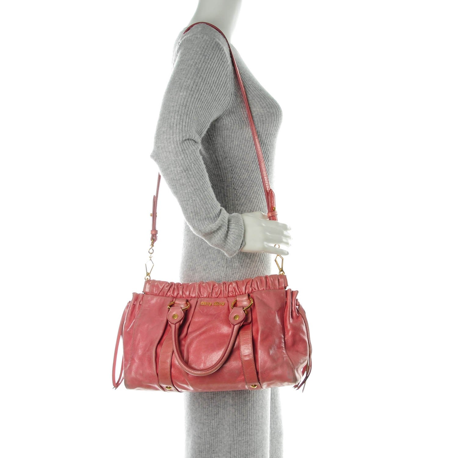 Miu Miu Vitello Lux Gathered Tote Rosa 2 of 11