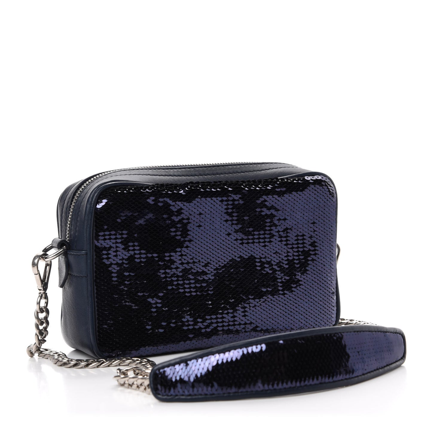 Paillettes Sequin Chain Camera Bag Bleu